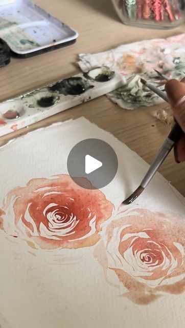 How To Paint Loose Watercolor, Watercolor Roses Tutorial, Watercolor Rose Tutorial, How To Paint Roses, Rose Watercolor Painting, Simple Watercolor Flowers, Rose Artwork, Roses Painting, Painting Flowers Tutorial