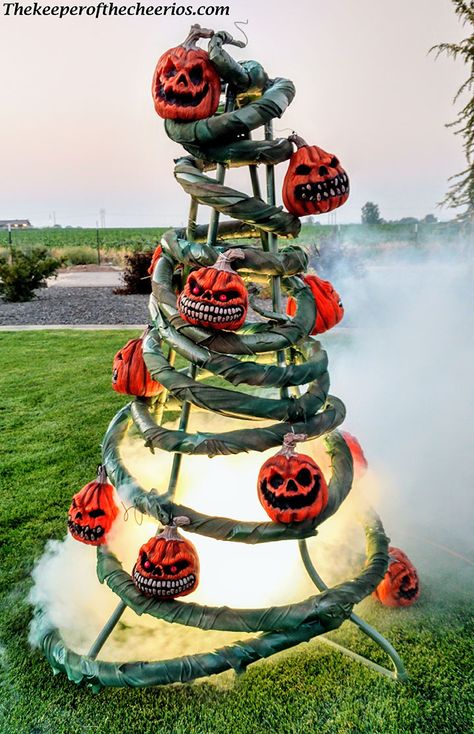 Halloween Pumpkin Vine Tree, DIY Pool noodle tree, Outdoor Halloween display, DIY Halloween tree, Creepy halloween tree, Pumpkin tree Pool Noodle Tree, Diy Halloween Tree, Vine Tree, Pumpkin Tree, Pumpkin Vine, Halloween Outside, Fairy Halloween Costumes, Halloween Tree, Pool Noodle