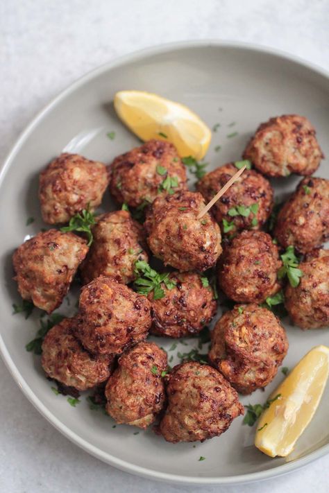 Air Fryer Turkey Meatballs (with Ritz crackers) - Cooked by Julie Airfryer Turkey Meatballs, Ritz Cracker Chicken Air Fryer, Turkey Meatball Air Fryer, Turkey Croquettes Recipes Air Fryer, Ground Turkey Meatballs Air Fryer, Leftover Meatballs, Perfect Meatballs, Chipotle Seasoning, Avocado Tomato Salad