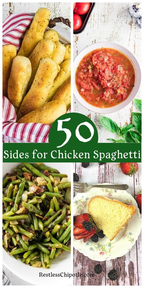 Side Dishes For Chicken Spaghetti, Side For Spaghetti Dinner, Sides For Chicken Spaghetti, Spaghetti Meals Sides, Sides With Spaghetti Meals, Side Dishes With Spaghetti, Side Dish For Spaghetti Dinner, Spaghetti Sides Dishes Ideas, Spaghetti Dinner Ideas Sides