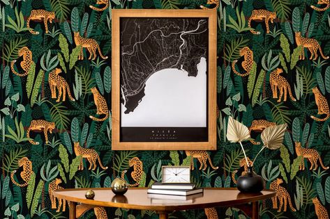 Jungle Peel and Stick Wallpaper / Tiger Removable Wallpaper / Tropical Wallpaper Self-adhesive or Traditional - Etsy Jungle Theme Apartment, Jungle Peel And Stick Wallpaper, Jungle Wallpaper Bathroom, Jungle Theme Bathroom, Jungle Theme Wallpaper, Alternative Bathroom, Wallpaper Cheetah, Wallpaper Tiger, Jungle Wall Decor