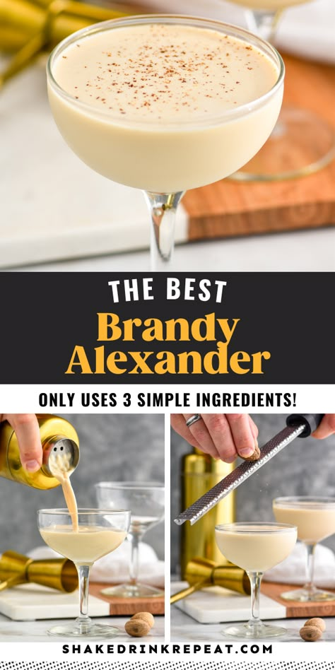 Drinks With Brandy Recipes, Brandi Alexander Recipe, Frozen Brandy Alexander Recipe, Creme Liquor Drinks, Brandy Mixed Drinks Recipes, Heavy Cream Drinks, Cooking With Brandy, Creme De Cacao Liqueur Recipes, Brandy Recipes Drinks