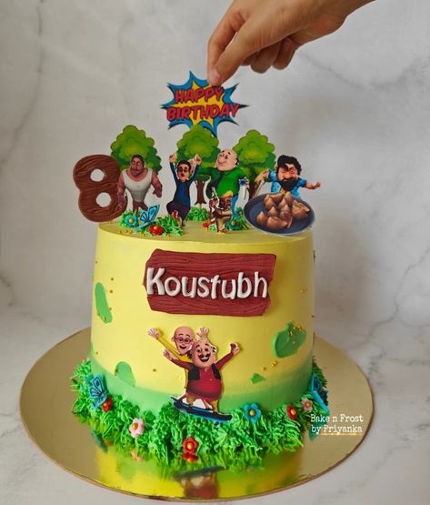 Motu Patlu Cake Design, Motu Patlu Cake, Cakes Without Fondant, Cartoon Birthday Cake, Decorating Frosting, Cartoon Birthday, Wedding Drawing, 2 Tier Cake, Cake Decorating Frosting