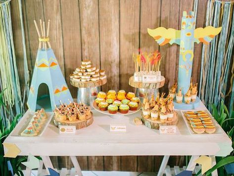 American Themed Party, Indian Birthday Parties, Baby Shower Desserts Boy, Camping Theme Birthday Party, Teenager Party, Camping Theme Birthday, Camp Party, Dessert Table Birthday