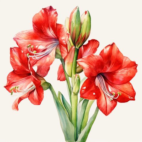 Watercolor Amaryllis How To Draw Amaryllis Flower, Amaryllis Flower Drawing, Amaryllis Drawing, Amaryllis Watercolor, Amaryllis Wallpaper, Amaryllis Tattoo, Paintings Of Amaryllis, Red Amaryllis Flower, Amaryllis Painting