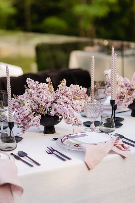 A Lilac-Themed Bridal Shower Styled Shoot ~ WedLuxe Media Floating Florals, Tent Ceiling, Floral Canopy, Purple Bridal Shower, Summertime Vibes, Shower Style, Chic Bridal Showers, Pink Bridal Shower, Purple Themes