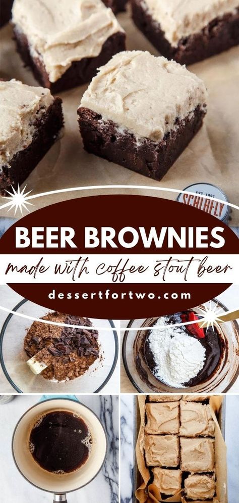 Grab a coffee stout beer for this baking recipe! This simple dessert doesn't disappoint. Super thick, fudgy, and chewy with a rich flavor, these beer brownies are a piece of heaven in every bite! Brownies For Two, Beer Brownies, Baking With Beer, Beer Dessert, Cooking With Beer, Boozy Desserts, Dessert For Two, Products To Buy, Valentine Desserts