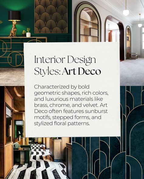 Interior Design Styles: Art Deco | Art deco aesthetic |  interior design #artdeco #interiordesign Art Deco Farmhouse Interior, Modern Art Deco Aesthetic, Art Deco Room Decor, Art Deco Houses Interior, Art Moderne Interior, Art Deco Interior Design Modern, Art Deco Interior Living Room, Art Deco Color Palette, Art Deco Living Room Ideas