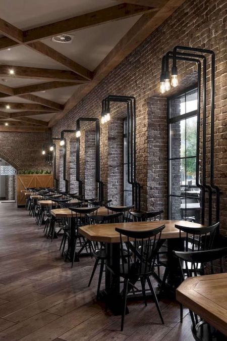 15 Restaurant Design Tips to Attract More Customers | GloriaFood Futuristic Architecture Interior, Industrial Restaurant, Bar Interior Design, Coffee Shops Interior, Brick Walls, Bar Interior, Coffee Shop Design, Bar Design Restaurant, Cafe Interior Design