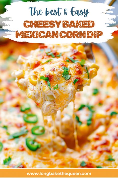 Whip up this Cheesy Baked Mexican Corn Dip for your next gathering! A mouthwatering mix of creamy cheese, sweet corn, and a hint of spice, it's the perfect party starter. Easy to make and irresistibly delicious, it's sure to become a favorite. Whether you're hosting a game night, a family dinner, or just craving a tasty snack, this dip delivers. Ready in just 25 minutes, it's a crowd-pleaser that keeps everyone coming back for more. Pin this recipe and be the hit of your next party! Cheesy Street Corn Dip, Baked Street Corn Dip, Hot Corn Dip Recipe, Corn Cheese Dip, Creamy Mexican Corn Dip, Mexican Corn Dip With Cream Cheese, Hot Corn Dip With Cream Cheese, Baked Corn Dip, Mexican Cheese Corn Dip