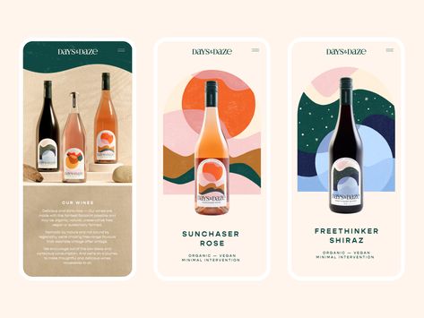 Days&Daze's Wholesome Wine Label | Dieline - Design, Branding & Packaging Inspiration Wine Bottle Label Design, Sunset And Sunrise, Wine Packaging Design, Wine Logo, Wine Bottle Design, Bottle Label Design, Wine Sale, Wine Label Design, Food Logo Design