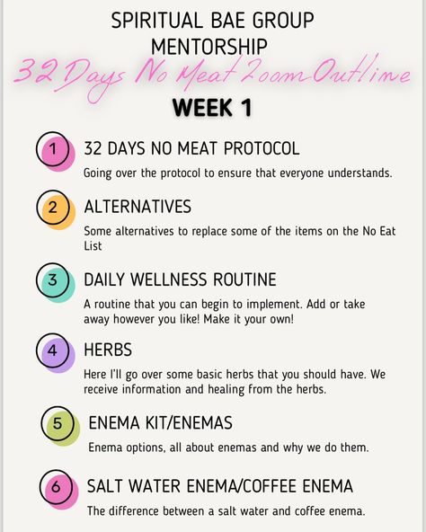 ✨Here is Week 1 of Spiritual Bae Group Monthly Mentorship Live Zoom Line up ‼️ ✨This isn’t just no meat for 32 days, you are going to learn how to holistically heal yourself and detox. You’ll also build a firm spiritual base on your spiritual journey, practical techniques and strategies that you can implement into your everyday life to increase balance, peace, and harmony. ⤵️ 🦋Join our 32 Day No Meat Holistic Experience starting on July 11,2024-August 11, 2024 as I guide you in healing from... No Meat, Heal Yourself, Spiritual Protection, Wellness Routine, Spiritual Journey, Spiritual Growth, Everyday Life, Wheat, Dairy