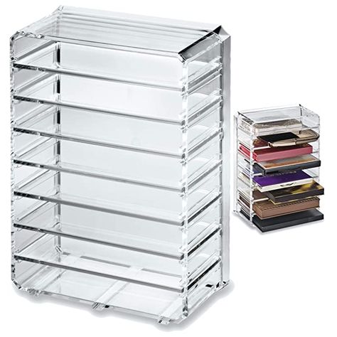 Amazon.com: byAlegory Acrylic Makeup Palette Organizer w/ Removable Dividers Designed To Stand & Lay Flat 8 Spaces Fits Small Size Eyeshadow Palettes - Clear: Home Improvement Makeup Palette Organizer, Eyeshadow Organizer, Makeup Palette Organization, Acrylic Palette, Palette Organizer, Bathroom Organizing, Divider Design, Countertop Display, Cosmetic Display