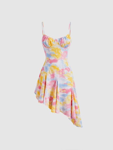 SHEIN MOD Tie Dye Ruched Bust Ruffle Hem Cami Dress Summer Festival Tie-dye Dress, Summer Tie Dye Sleeveless Mini Dress, Sleeveless Tie-dye Summer Dress, Casual Tie-dye Mini Dress, Sleeveless Cotton Tie-dye Dresses, Men's Beauty, Ruffle Hem, Cami Dress, Kawaii Fashion