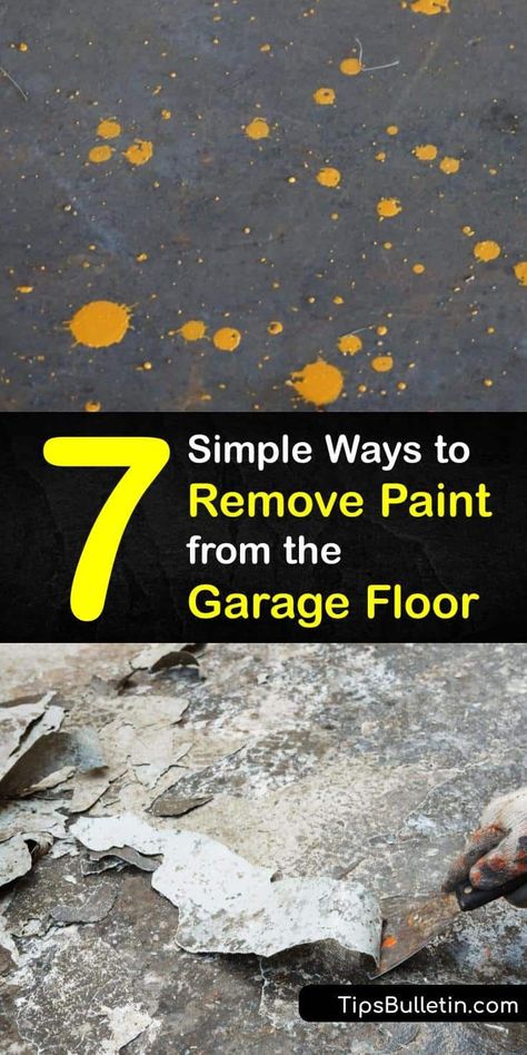 Remove paint stains from any concrete surface using these methods. Old paint on a concrete floor requires a pressure washer, scraper, and a paint remover. After using a paint remover, a wire brush or scrub brush works great at eliminating the stain. #remove #paint #garage #floor How To Paint Garage Floors, How To Get Paint Off Concrete, Best Garage Floor Paint, Remove Paint From Concrete, Clean Garage Floor, Garage Floor Coatings Concrete, Rustoleum Garage Floor Epoxy, How To Fix Cracked Concrete Garage Floor, Diy Stained Concrete Floors