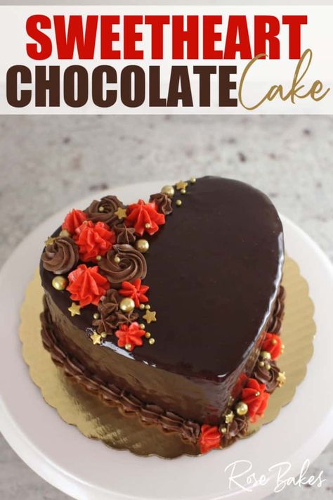 Chocolate Heart Cakes, Chocolate Ganache Recipe, Heart Chocolate, Chocolate Cake Designs, Rich Cake, Cake Decorating For Beginners, Heart Cakes, Heart Shaped Chocolate, Torte Cake