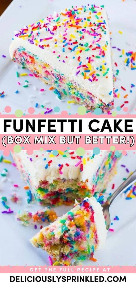 Learn how to improve boxed cake mixes for an easy Thanksgiving sweet treat and a simple Christmas dessert! With rich homemade flavors, this funfetti cake mix cake is perfect for your parties. Save this holiday baking recipe and enjoy making box cake mix taste better! Improve Boxed Cake, Box Cake Better, Box Cake Mix Better, Cake Mix Better, Funfetti Cake Mix Recipes, Make Box, Easy Dessert Recipes Christmas, Easy Cakes To Make, Thanksgiving Sweet Treats