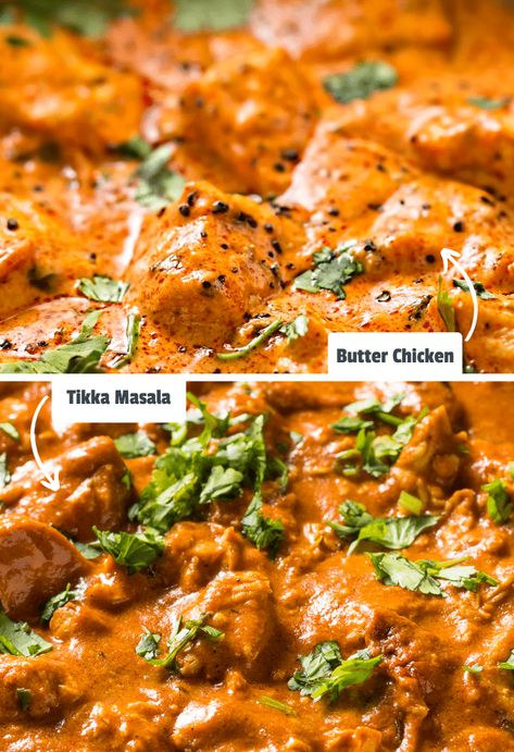 Although they look similar and have some similar flavours, there are a few things that make Butter Chicken and Tikka Masala individual curries. Let's find out! Butter Masala Chicken, Butter Curry, Butter Masala, Make Butter, Chicken Masala, Indian Bread, Chicken Tikka Masala, Chicken Tikka, Tikka Masala