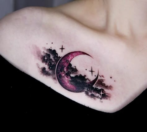 Star And Moon Tattoo, Crescent Moon Tattoos, Celestial Tattoos, Witchcraft Tattoos, Cosmic Tattoo, Stars Tattoo, Mystical Tattoos, Moon Tattoos, Crescent Moon Tattoo