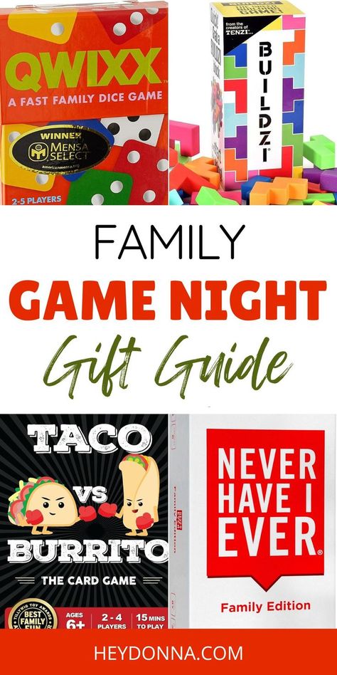 Check out this list of fun games for the whole family. These screen-free games make great gifts for Christmas too! Gifts for families | Game list for kids | Gift ideas for the whole family | Games we love | Fun family board games Best Games For Family Game Night, Family Game Prizes, Game Night Gift Ideas, Fun Family Board Games, Family Night Games, Family Game Night Gift Basket, Game Night Gift Basket, Games For Family Game Night, Whole Family Gift Ideas