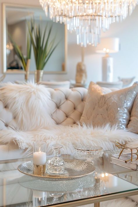 Glam Home Decor: Sparkling Crystal Pieces Old Hollywood Glamour Living Room, Diamond Home Decor, Vintage Glam Interior Design, Christmas Glam Decor, Glam Rustic Living Room, Old Hollywood Apartment, Bedroom Inspirations Classy, Bohemian Glam Living Room, Glam Room Aesthetic