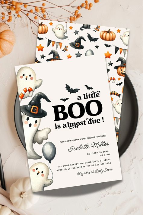 Little Boo Halloween Baby Shower Invitation, Pumpkin Fall Invite, Editable Template, Instant Download, Ghost Baby Shower Invite, HP064 - Etsy Baby Shower In October Ideas, A Boo Is Due Baby Shower Ideas, October Baby Shower Themes Boy, Baby Shower Theme October, October Boy Baby Shower Ideas, Baby Shower A Little Boo Is Due, Fall Boy Baby Shower Themes, Baby Shower Themes Neutral Fall, Somethings Brewing Halloween Baby Shower Ideas