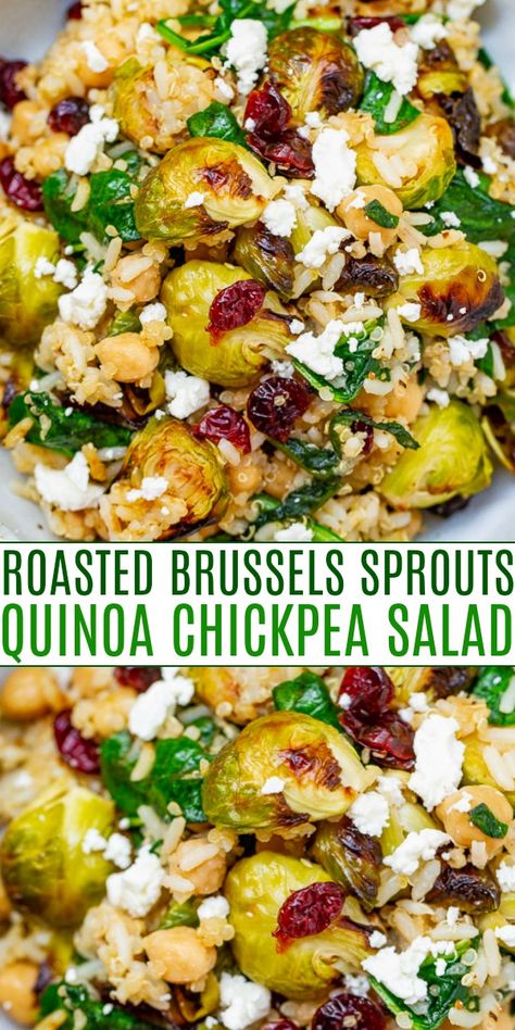 Avery Recipes, Harvest Bowls, Quinoa Chickpea Salad, Bean Salads, Meatless Dinners, Sprouting Quinoa, Salty Recipes, Brussels Sprouts Salad, Roasted Sprouts