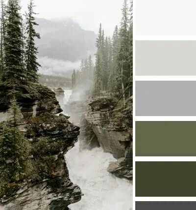 Grey Green Colour Scheme, Green And Grey Colour Scheme, Gray Green Color Scheme, Grey Green Color Palette, Grey Green Aesthetic, Moodboard Landscape, Master Toilet, Grey Color Pallets, Grey Paint Schemes