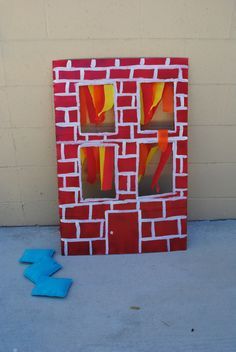 Fire Fighter Birthday Party games - water beanbag through flaming window Fireman Party, Firetruck Birthday Party, Fire Truck Party, Firefighter Party, Fireman Birthday, Firefighter Birthday, Firetruck Birthday, Paw Patrol Birthday Party, Trucks Birthday Party