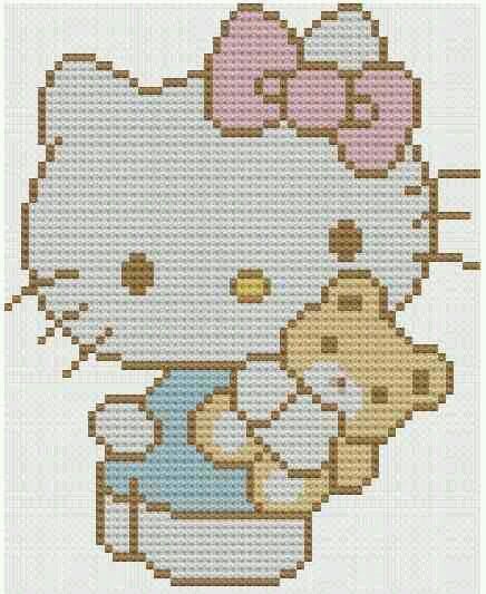 Kitty Cross Stitch Pattern, Hello Kitty Cross Stitch, Kitty Cross Stitch, Kawaii Cross Stitch, Kitty Pattern, Stitch Picture, Kawaii Hello Kitty, Stitch Character, Hello Kitty Crafts