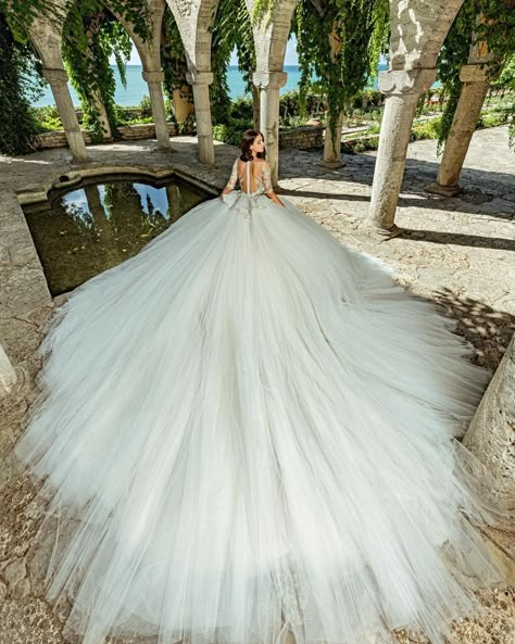 Big Wedding Dresses Ball Gown Long Train, Huge Wedding Dresses With Long Trains, Huge Wedding Dress Ball Gowns Cinderella, Big Wedding Dresses With Long Trains, Expensive Wedding Dress, Big Wedding Dresses, Cape Wedding Dress, Wedding Dresses Cinderella, Long Train Wedding Dress