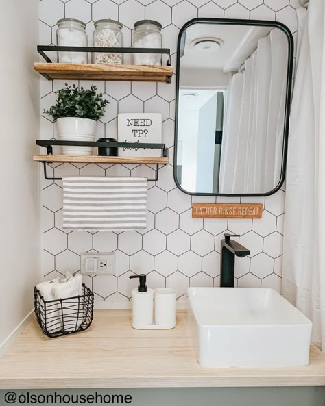 Travel trailer bathroom remodel ideas | RV Obsession Camper Home Ideas Outside, Travel Trailer Bathroom Remodel, Trailer Bathroom Remodel, Travel Trailer Bathroom, Trailer Bathroom, Motorhome Remodel, Travel Trailer Decor, Dream Camper, Travel Trailer Living