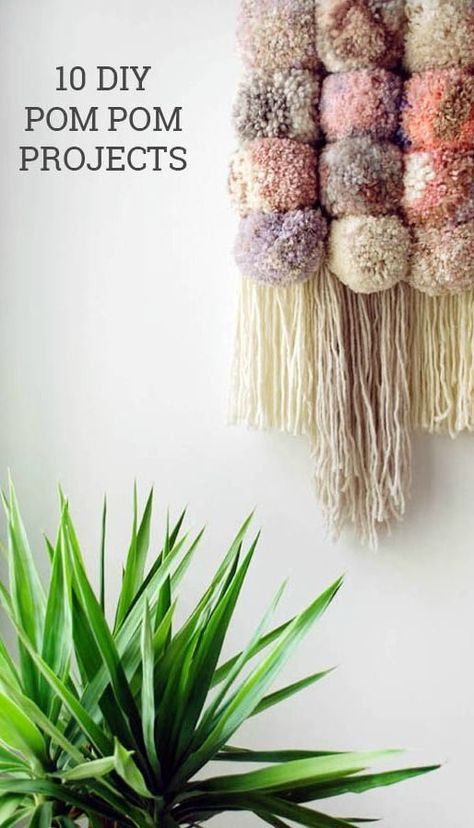 Stay on-trend with your home decor by checking out these 10 DIY Pom Pom Projects. Each one will exude a stylish, one-of-a-kind design aesthetic. Woven Wall Hanging Diy, Pom Pom Wall Hanging, Pom Pom Wall, Clover Pom Pom Maker, Wool Wall Hanging, Diy Pom Pom, How To Make A Pom Pom, Pom Pom Maker, Pom Pom Crafts