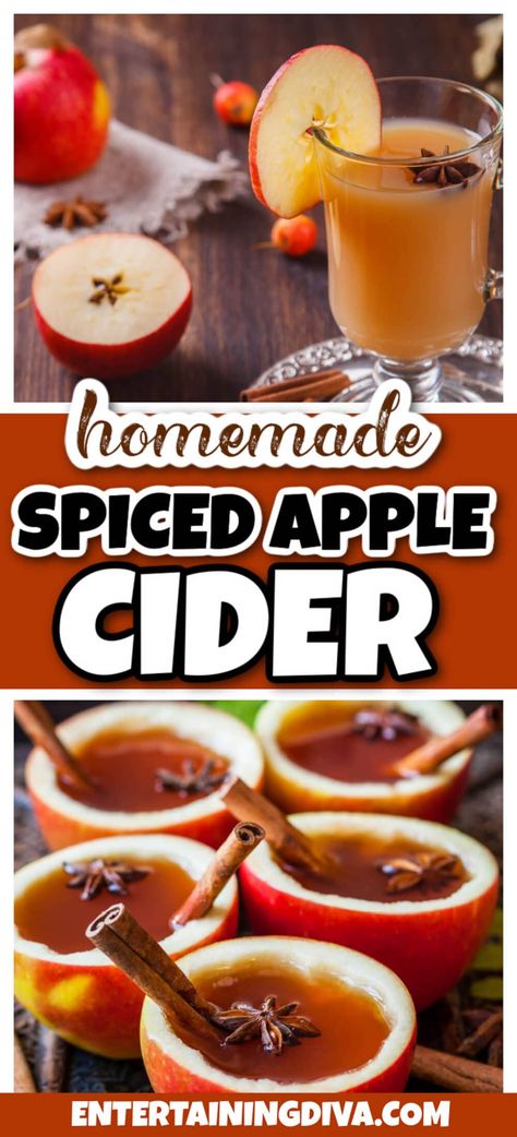 Made with apples, an orange and some spices, this easy homemade hot apple cider recipe is cooked on the stovetop or in the Crockpot for a perfect fall flavor. No press required! Sweet and simple to make, you will love this spiced holiday beverage. Jello Shots Christmas, Spiced Apple Cider Recipe, Apple Cider Recipes, Hot Apple Cider Recipe, Christmas Turkey Recipes, Cinnamon Smell, Cider Recipes, Cocktails Christmas, Christmas Jello