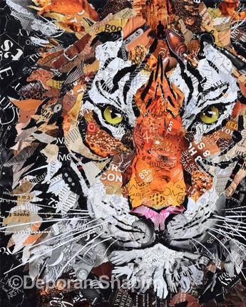 Tiger Collage Art Animals, Trendy Collage, Tiger Wall Art, Collage Art Projects, Paper Collage Art, Magazine Collage, Animal Quilts, Collage Artwork, Art Animals