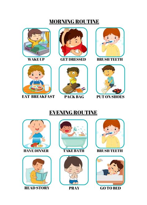 Discover practical advice and strategies for nurturing your child's growth in a positive and supportive environment. Explore expert insights on fostering emotional intelligence, building strong relationships, and guiding your child through each developmental stage with love and patience. Whether you're looking for tips on communication, discipline, or encouragement, this board provides valuable resources to help your child thrive. My Day Routine For Kids, Good Habits Chart For Kids, Morning Routine For Kids, Good Habits For Kids, Visual Routine, Morning And Evening Routines, Morning Routine Chart, Morning Routine Kids, Kids Routine Chart