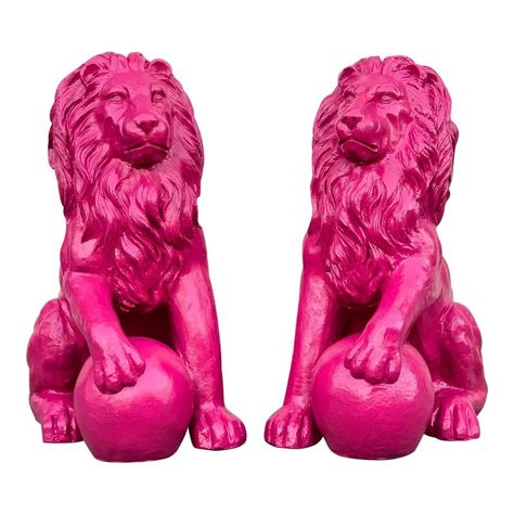 Modern Hot Pink Lion Door Statues- A Pair Hot Pink Nursery, Hot Pink Living Room, Hot Pink Door, Ceo Office Design Luxury Modern, Barbie Trailer, Hot Pink Furniture, Ceo Office Design, Hot Pink Room, Goth Apartment