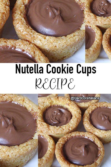 Nutella Mini Pies, Nutella Cookie Cups, Nutella Christmas Cookies, Nutella Cookies 3 Ingredients, Nutella Dessert Recipe, Cola Cookies, Nutella Ideas, Nutella Cups, Nutella Filled Cookies