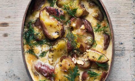 Nigel Slater’s dreamy cheese recipes | Food | The Guardian Starchy Sides, Dill Recipes, Cooking Potatoes, Crushed Potatoes, Bruschetta Ingredients, Nigel Slater, Top Chicken Recipes, Potato Bake, Homemade Tacos