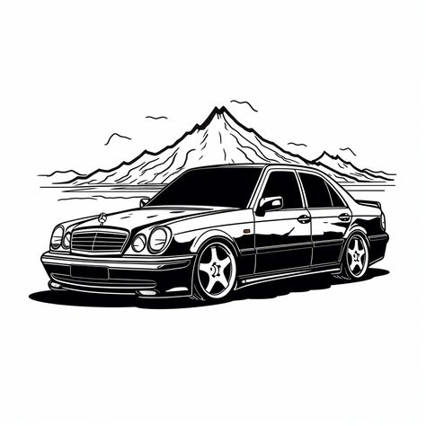 Mercedes W124, مرسيدس بنز, E55 Amg, Mercedes Benz Cars, Benz Car, Car Drawings, Disney Drawings, Car Painting, Car Wallpapers