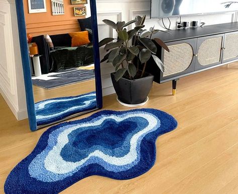 $136.00 Gradient Rug, Rug Tufting, Funky Rugs, Room Vibes, Shaped Rug, Retro Rugs, Bottom Design, Boho Area Rug, Blue Carpet