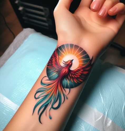 Phoenix Tattoo Sleeve, Tato Phoenix, Phoenix Tattoo Feminine, Small Phoenix Tattoos, Phoenix Tattoo Design, Tattoos For Women Flowers, Tatuaje A Color, Wrist Tattoos For Women, Phoenix Tattoo