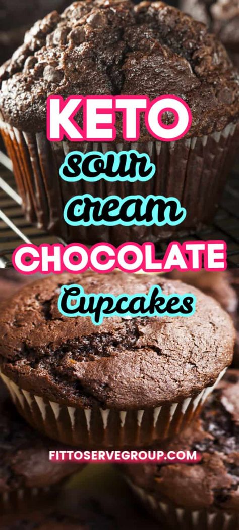 These Keto chocolate sour cream cupcakes produces the richest, moistest chocolate brownie like cupcakes. Curb your chocolate cravings with this easy chocolatey treat! #ketochocolatecupcakes #lowcarbchocolatecupcakes Sour Cream Cupcakes, Moist Chocolate Brownies, Brownie Ideas, Diet Lunch, Keto Cupcakes, Postre Keto, Keto Cream, Quick Food, Cream Cupcakes