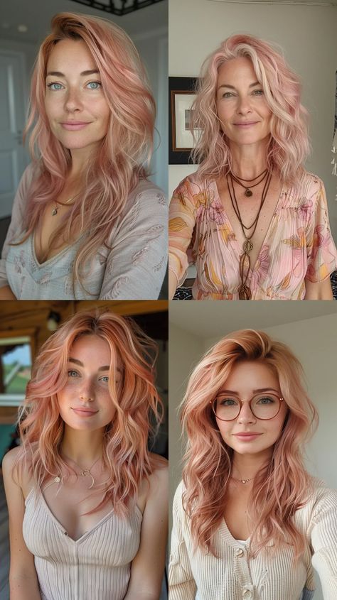 24 Pink Hair Color Ideas That Are Trending Now – Style Ideas Peach Hair With Blonde Money Piece, Strawberry Peach Hair, Outfits That Go With Pink Hair, Calico Hair Trend, Pink And Copper Hair, Copper Pink Hair, Dark Peach Hair, Copper And Pink Hair, Pink And Peach Hair