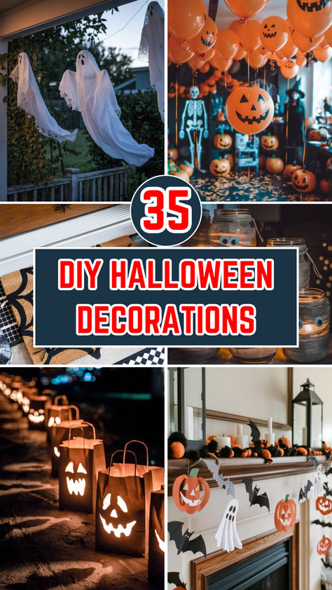 DIY Halloween Decorations Cobweb Decorations Halloween, Paper Bag Luminaries, Tombstone Diy, Space Halloween, Diy Decoration Ideas, Felt Witch Hat, Floating Ghosts, Brown Paper Lunch Bags, Halloween Decoration Ideas