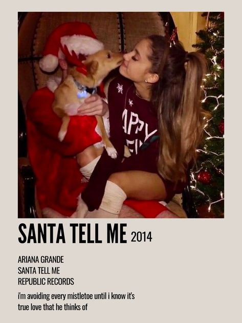 Christmas Songs Aesthetic, Xmas Poster Design, Santa Tell Me Ariana Grande, Christmas Ariana Grande, Ariana Grande Santa Tell Me, Polaroid Christmas, Song Albums, Christmas Polaroid, Ariana Grande Christmas