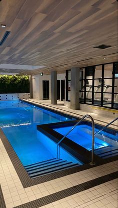 Indoor Pool With Gym, Indoor Pool And Hot Tub, Indoor Pools Ideas, Swimming Pool Designs Indoor, Luxury Swimming Pools Indoor, Rooftop Swimming Pool Home, Indoor Swimming Pool Design Luxury, Swimming Pool Inside House, Basement Swimming Pool