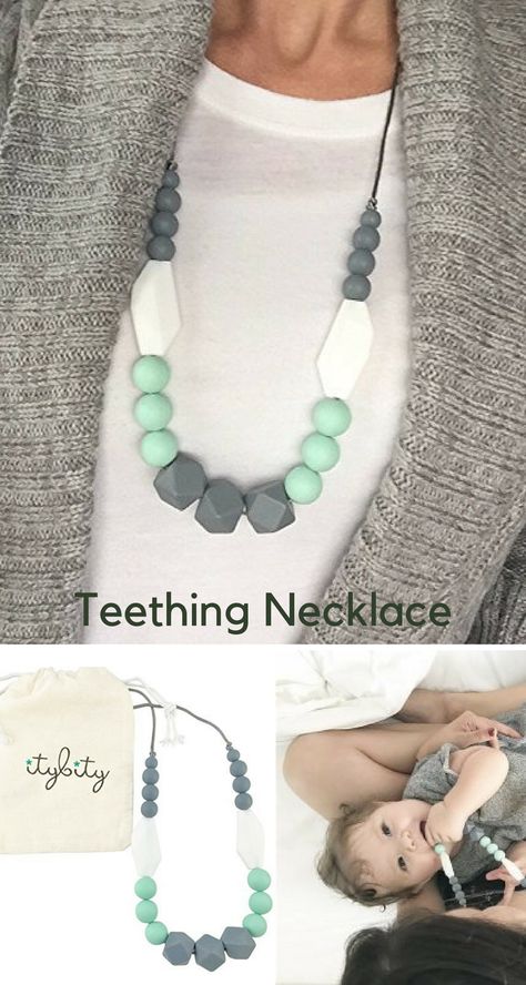 Baby Teething Necklace for Mom, Silicone Teething Beads, 100% BPA Free #beenke #teether #MustHaveBabyItems Diy Teething Necklace, Best Teething Toys, Teething Necklace For Mom, Silicone Teething Beads, Trendy Baby Onesies, Beaded Pacifier Clip, Baby Dress Diy, Baby Pacifier Holder, Silicone Teething Necklace