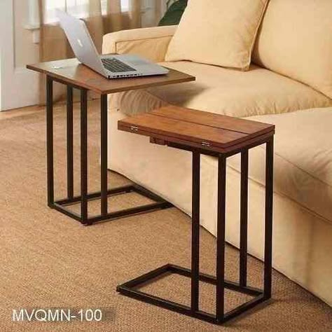 Mesa Para Notebook/netbook - Hierro Y Madera - $ 1.000,00 en MercadoLibre Kitchen Table Wood, Couch Table, Serving Table, Diy Sofa, Laptop Table, Kraf Diy, Sofa Side Table, Steel Furniture, Tray Table