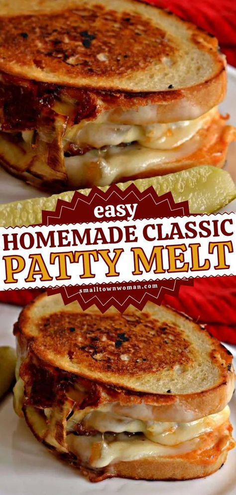 CLASSIC PATTY MELT, tasty dinner recipes for family, easy meals Easy Patty Melt Recipe Ground Beef, Classic Patty Melt Recipe, Sourdough Patty Melt, Patty Melt Recipe Ground Beef, Burger Ideas For Dinner, Beef Melt Sandwich, Hamburger Sandwich Recipes, Burger Patty Meal Ideas, Sausage Patty Recipes